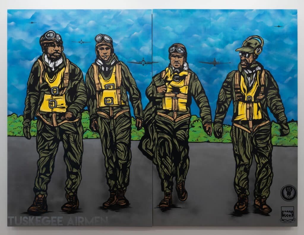 Historic Tuskegee Airmen WWII Aviators Canvas Painting – Military Wall Art