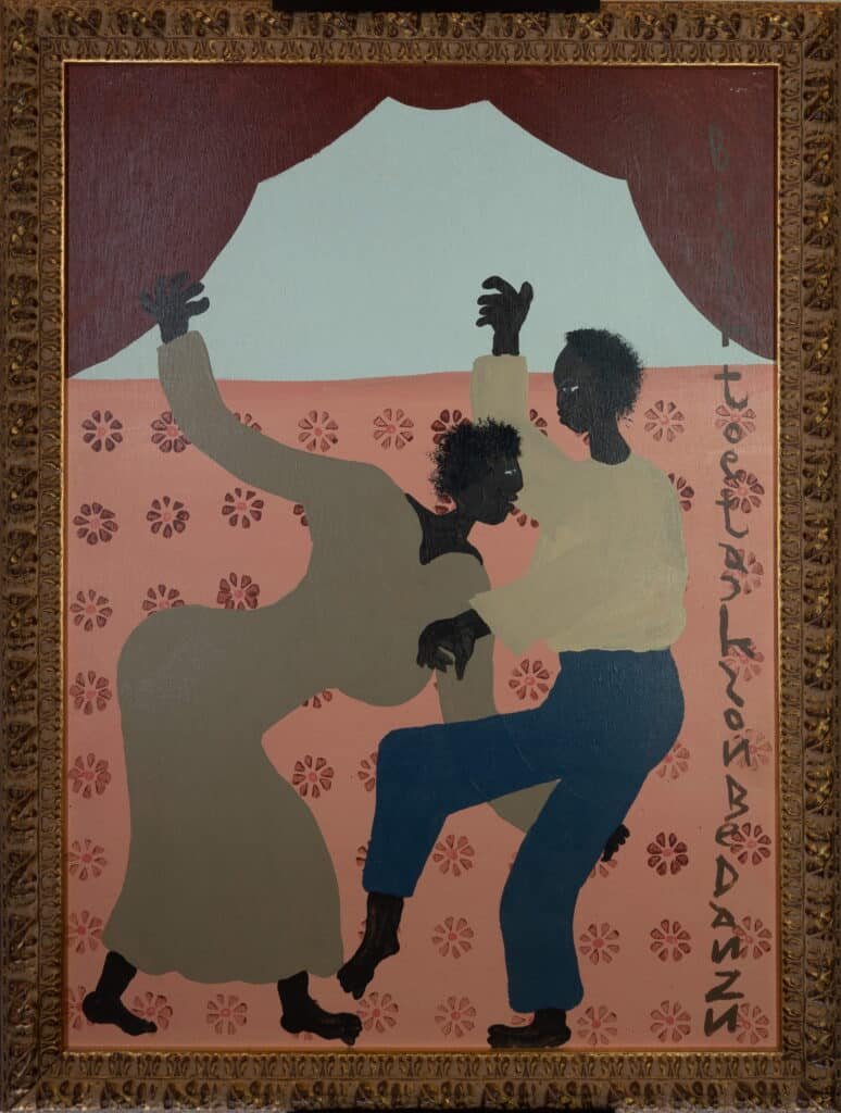 Modern Figurative Black Couple Dancing Painting – Framed Folk Art Wall