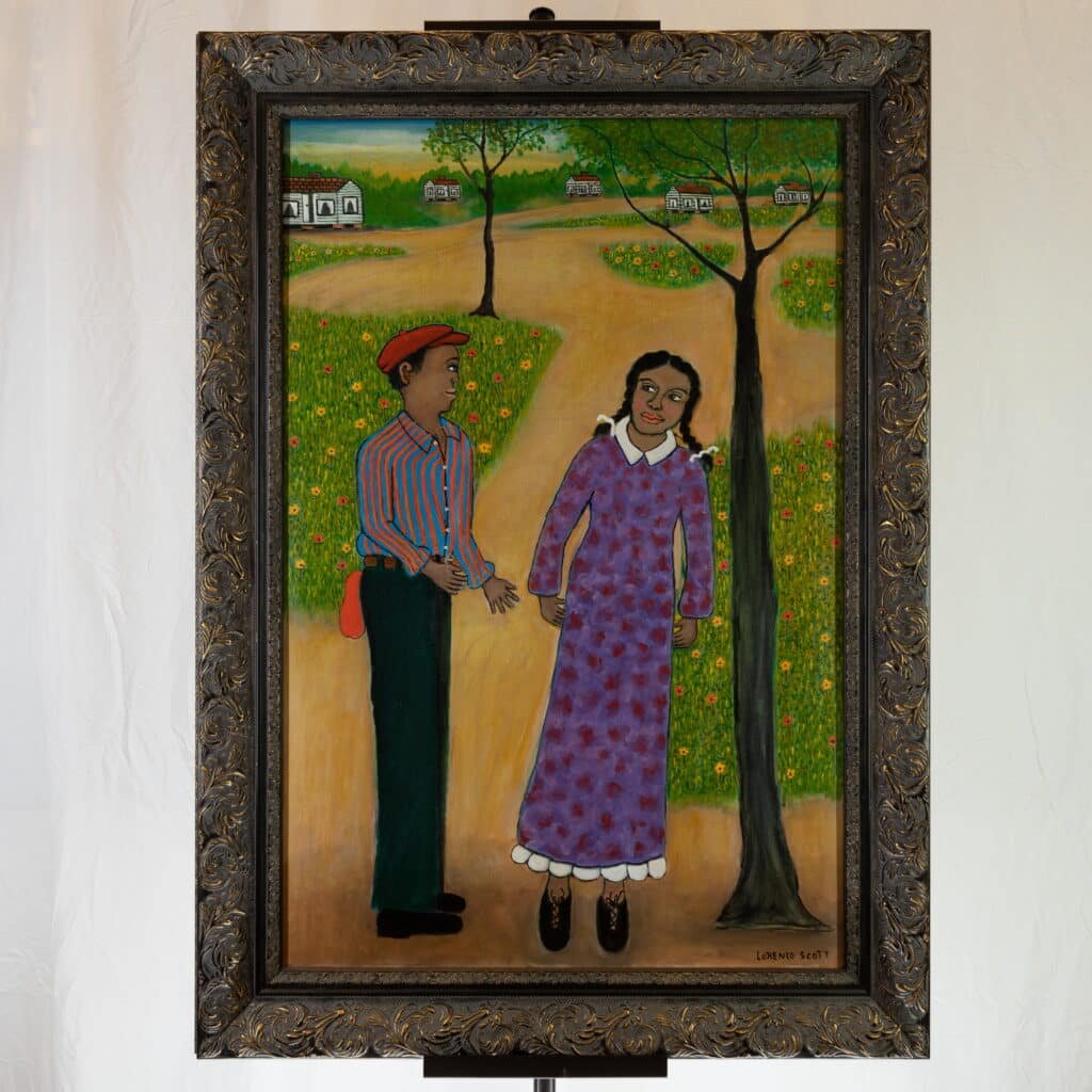 Original Lorenzo Scott Southern Folk Art Painting – Country Couple Canvas