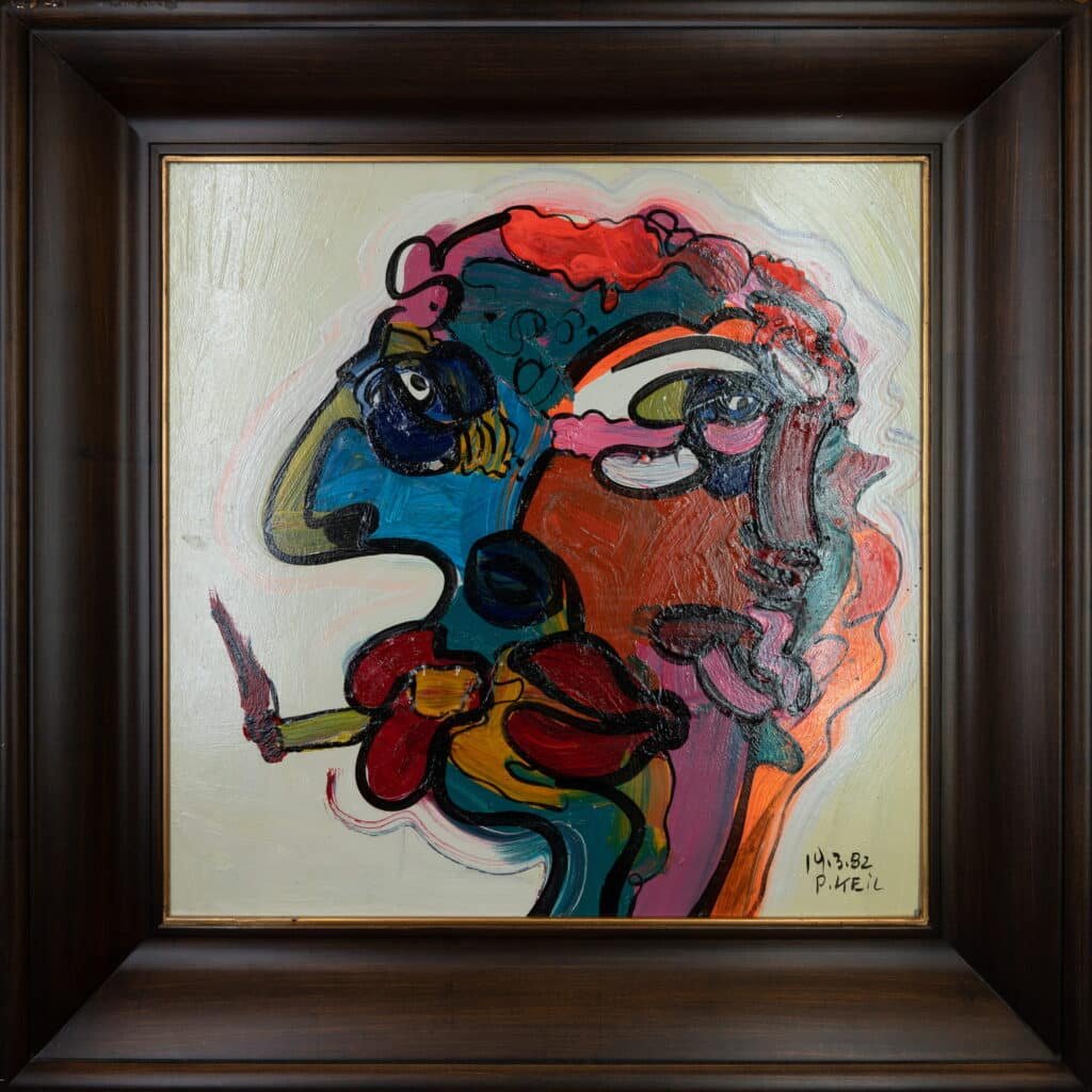 Peter Keil Signed Expressionist Portrait Painting – Dated 1982 Framed Canvas