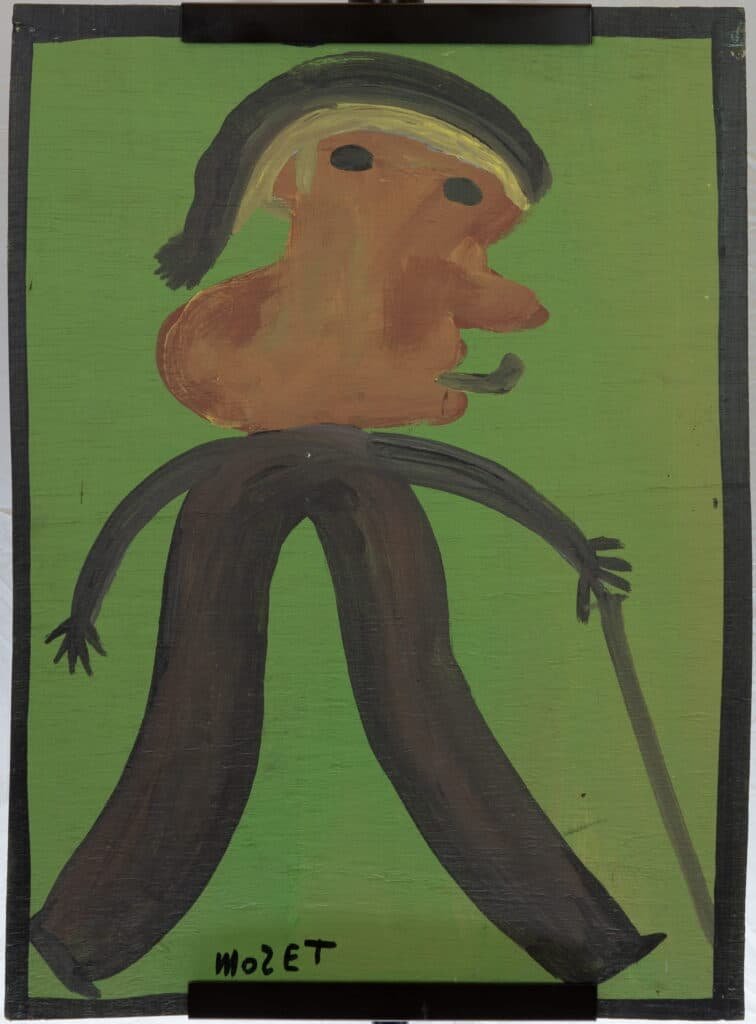 Vintage Outsider Art Figure Painting – Signed Mose T Wooden Wall Art