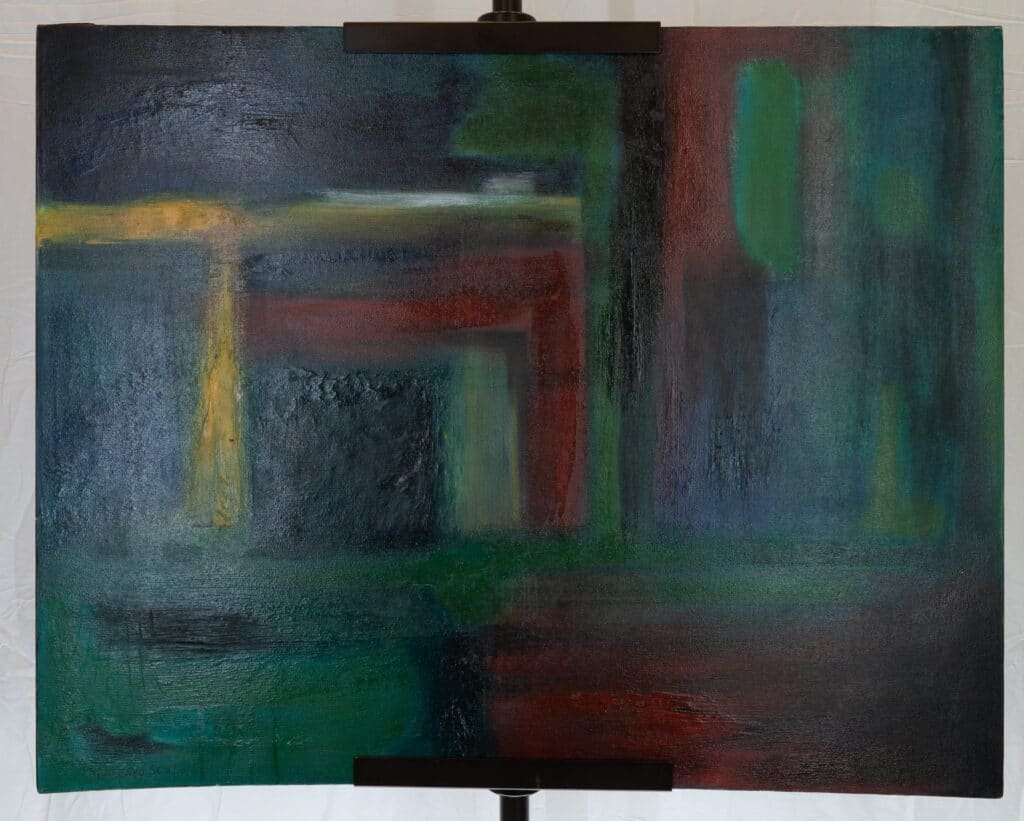 Dark Mood Abstract Color Block Oil Painting – Modernist Canvas Wall Decor