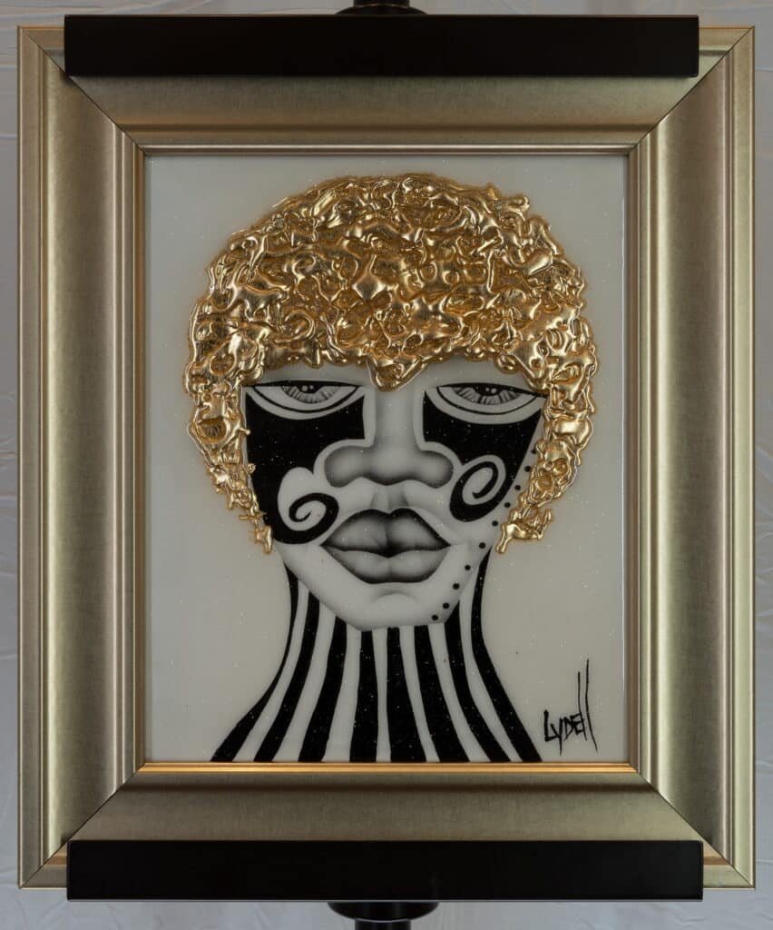 Framed Afro-Contemporary Pop Art Portrait – Signed Lydell Gold Hair Canvas