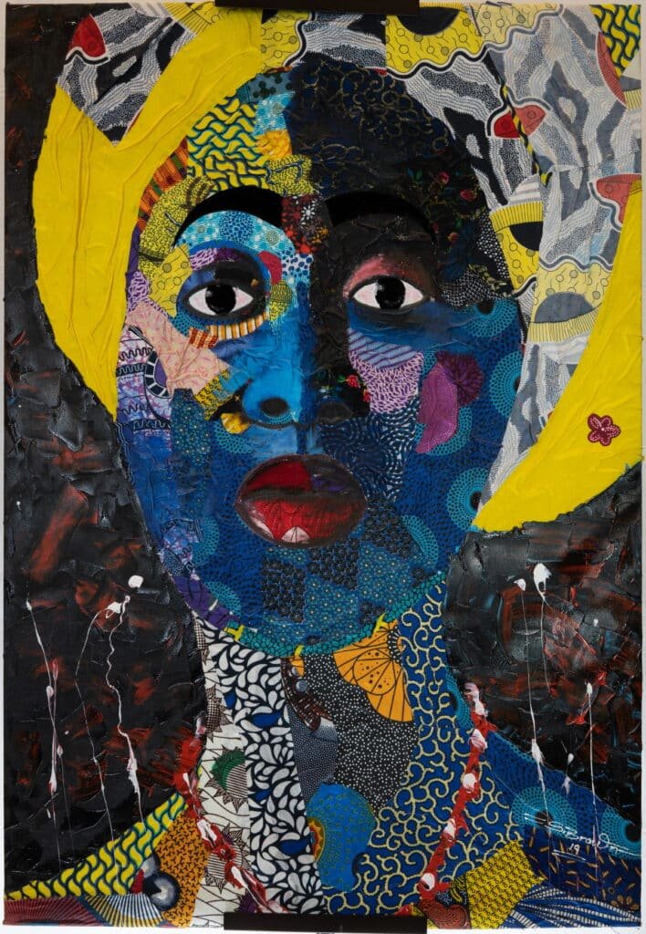 Modern African Fabric Pattern Collage Painting – Signed Original Wall Decor