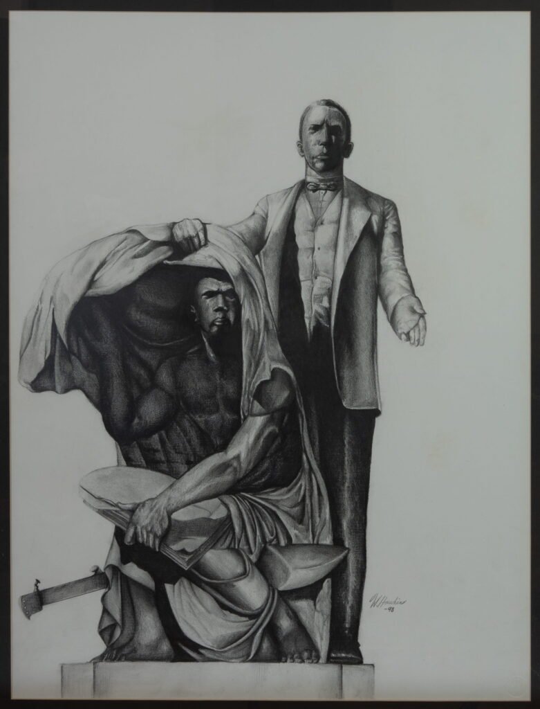 Original Booker T. Washington Monument Drawing – Signed W. Hawkins 1998 Charcoal Art
