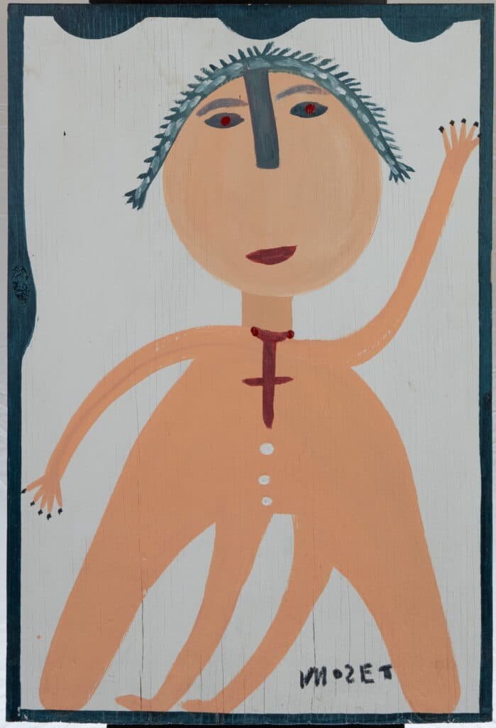 Original Mose T Naive Folk Art Figure Painting – Signed Wood Board Wall Art