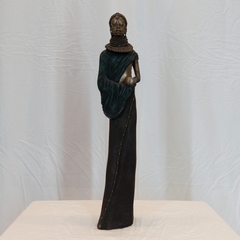 Tall African Tribal Woman Sculpture – Elegant Draped Figure Statue