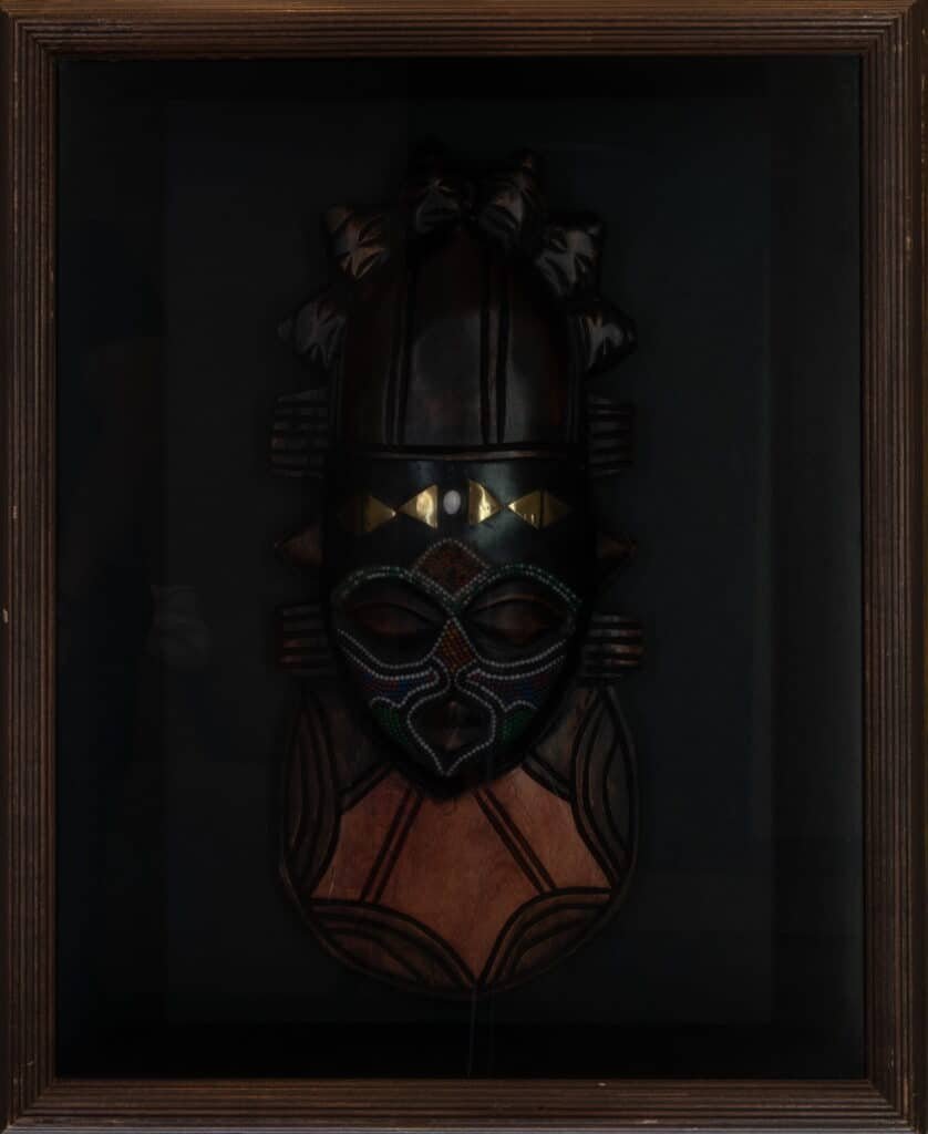Traditional Hand-Carved African Ceremonial Mask – Framed Wooden Wall Sculpture
