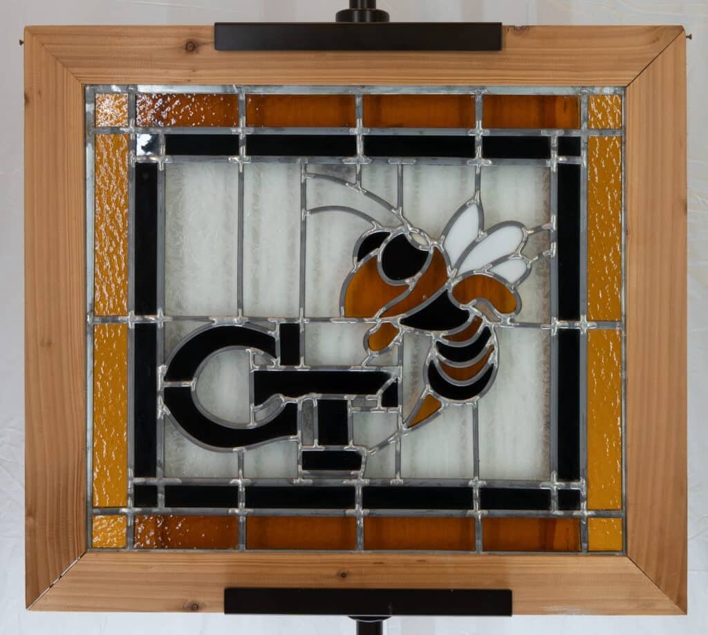 Vintage Georgia Tech Buzz Stained Glass Suncatcher – Custom Cedar Wood Frame