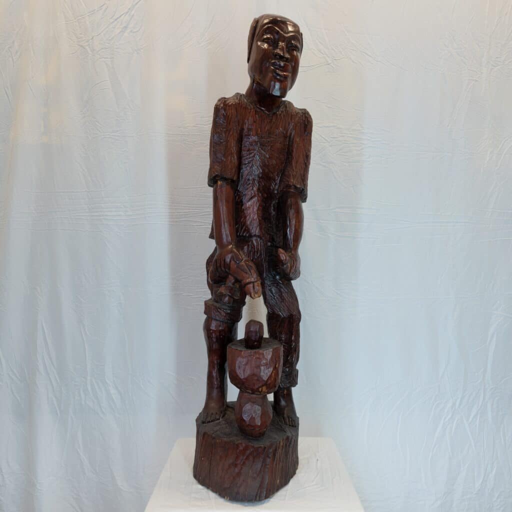 Vintage Hand-Carved African Man Sculpture – Wooden Artisan Worker Statue